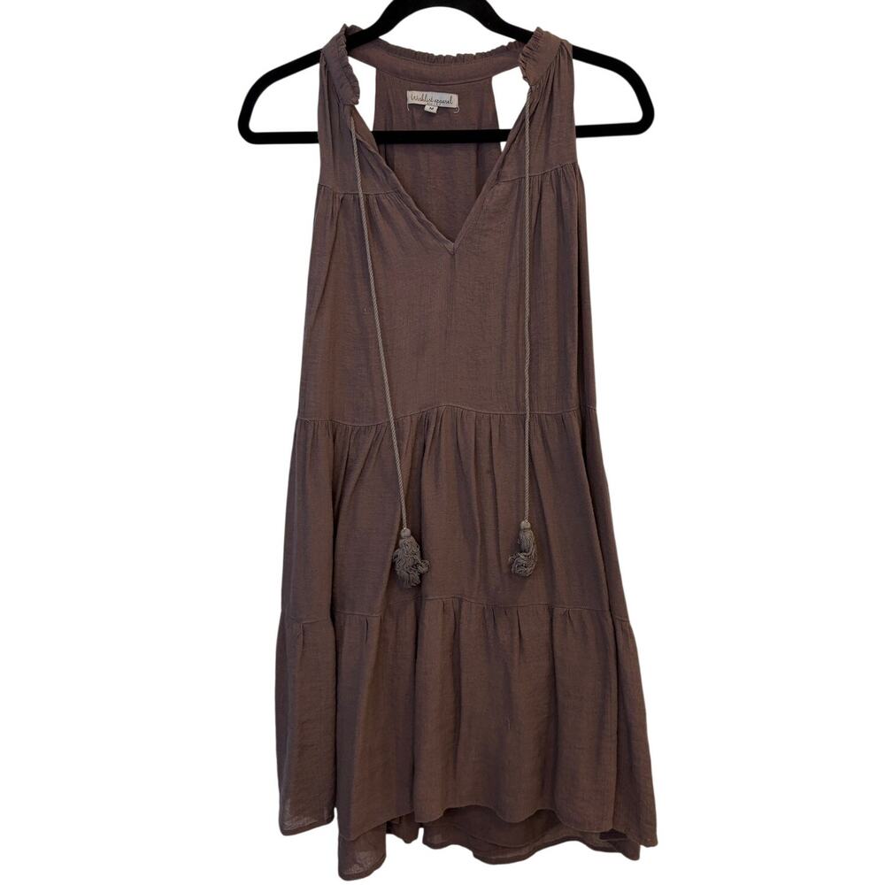 Wishlist Apparel Tiered Mini Dress Sleeveless Tassel Brown Ruffle Shift Medium